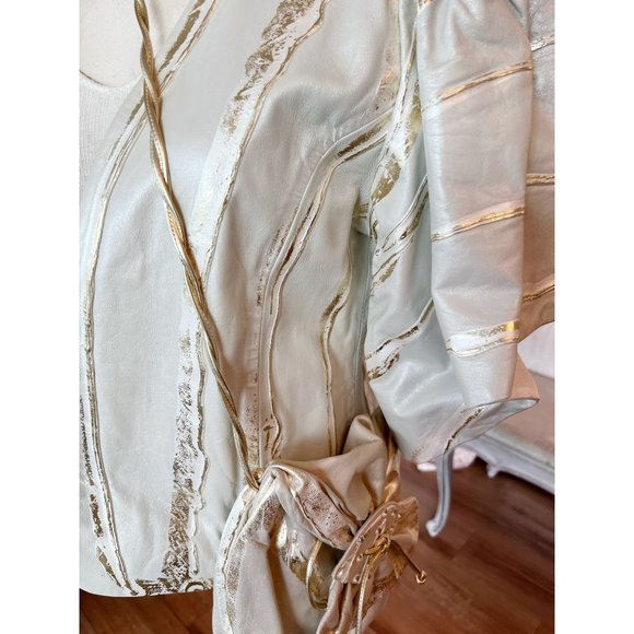 1980’s Med/Large Terry And Toni Designer Cream And Gold Leather Jacket Plus - Picture 5 of 11